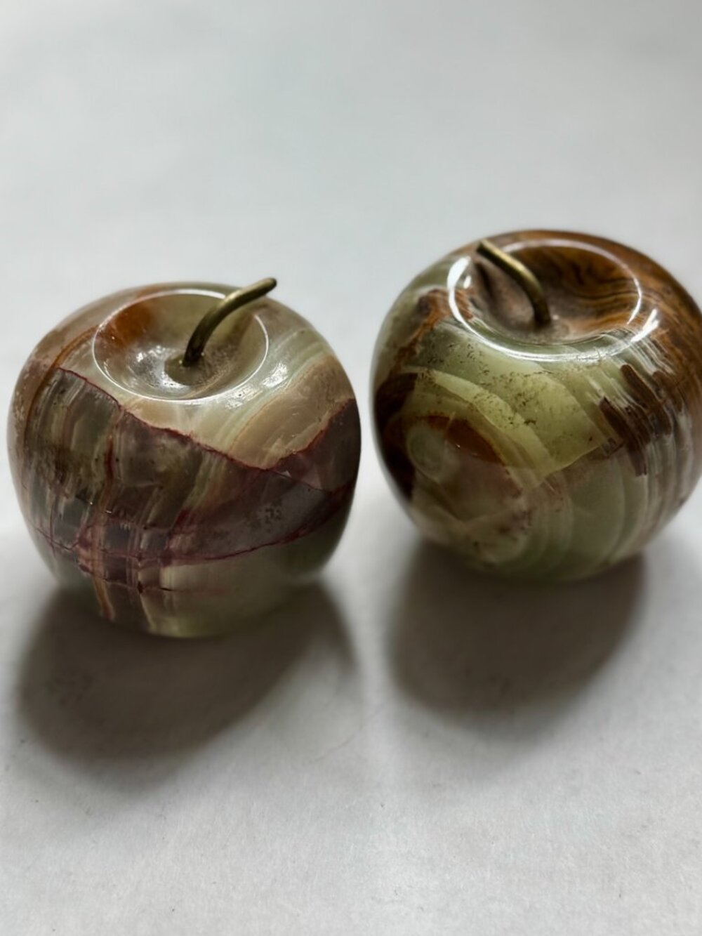 Set of 2 Vintage Marble (Onyx) Carved Apples Paperweights